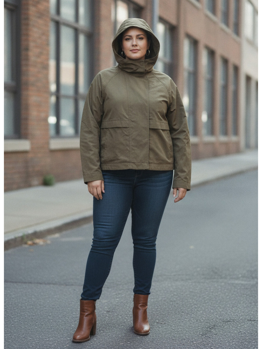 New Callia Crop Trench Jacket Dark Khaki Olive XXL Water Repellent Wind Womens